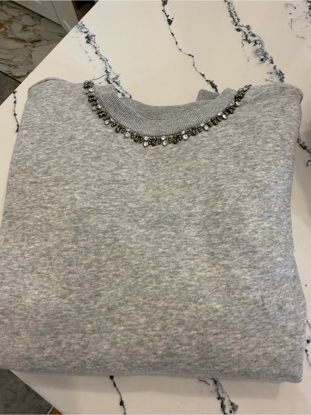 Reitmans Light Gray Jeweled Crewneck Sweatshirt